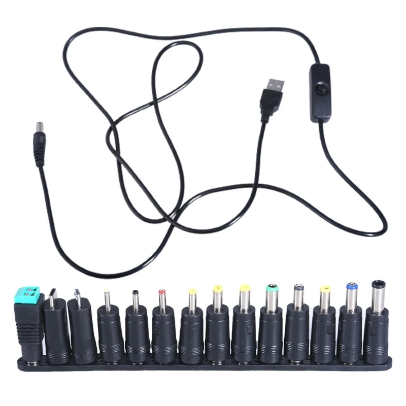 

USB to DC5521 Charging Cable USB to DC5V Power Cord 5.5x2.1mm Charging Cable and 14 Adapters for Multiple Devices