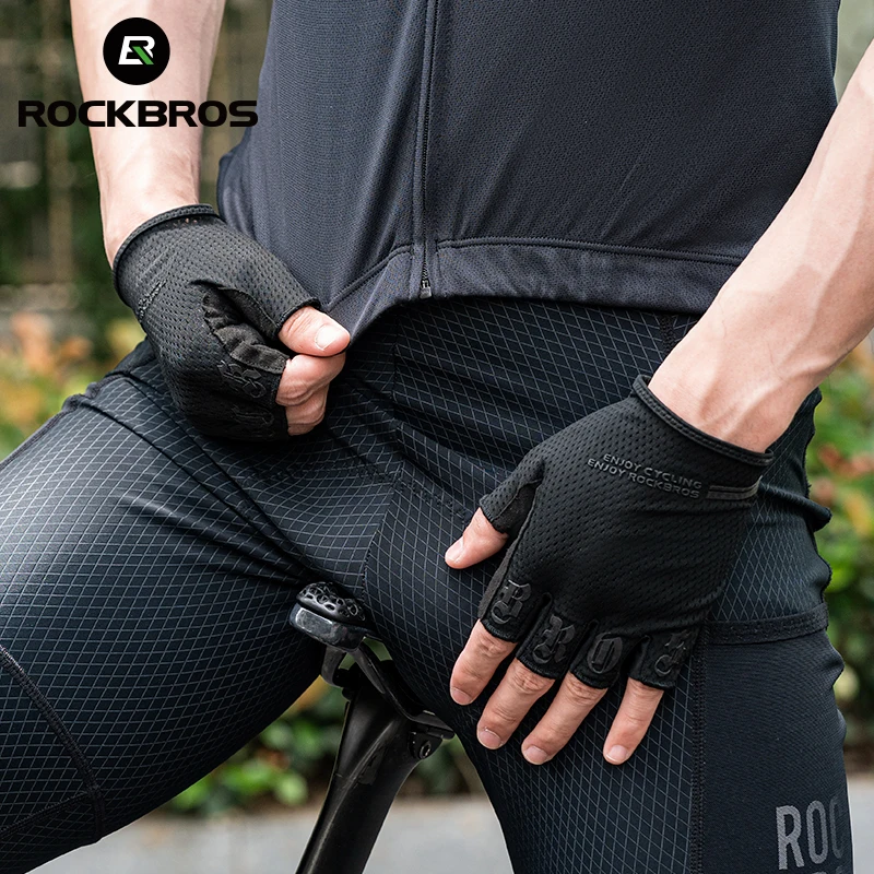 ROCKBROS Sports Half Finger Gloves Cycling Gloves Sport Gloves Half Finger Anti-Slip Anti-sweat Anti Shock MTB Road Bike Gloves High Elasticity Fitness Fishing