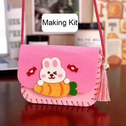 Handmade Felt Cartoon Crossbody Bag DIY Kit for Children - Creative Sewing Craft Project with Animal & Flower Designs (Rabbit)