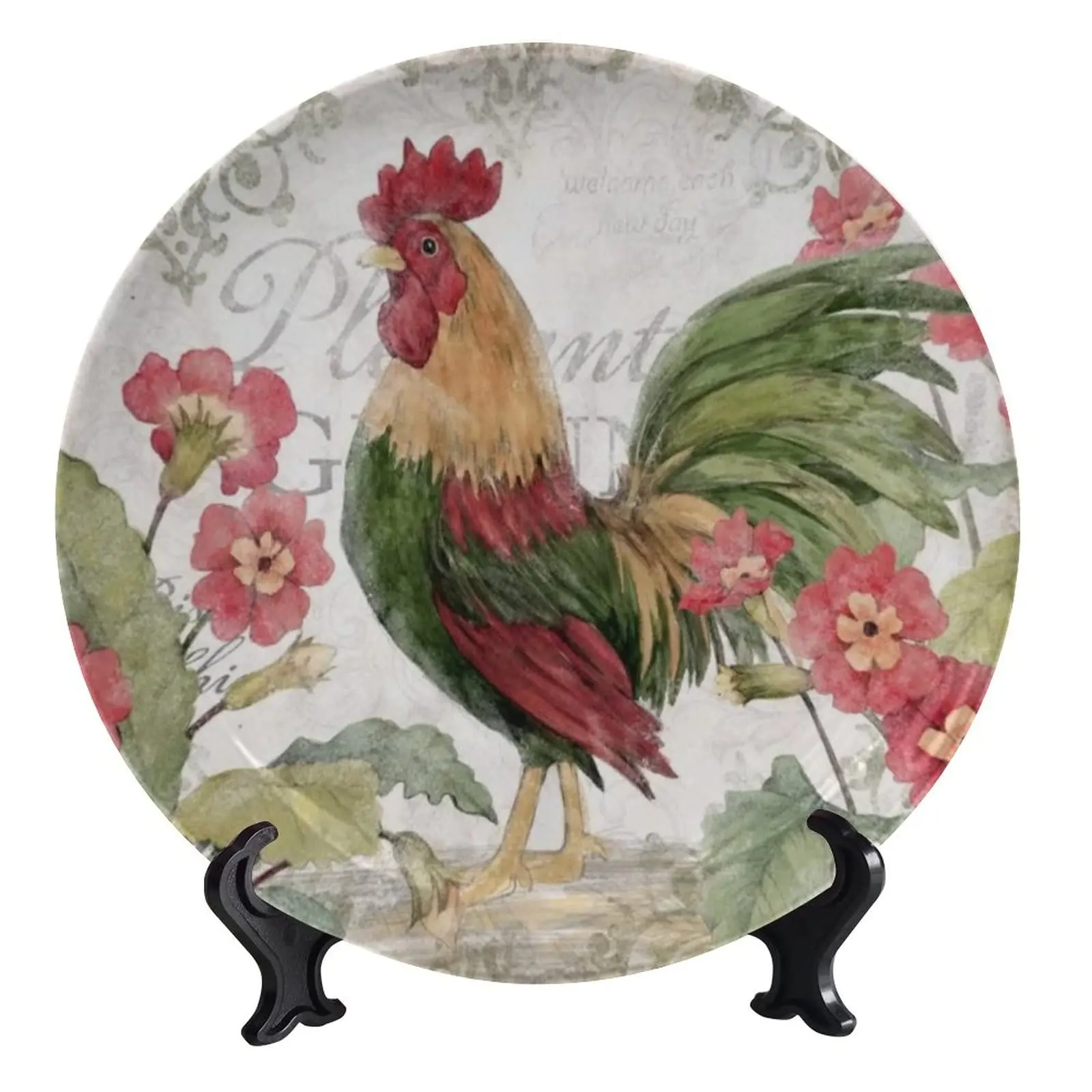 Assiette Murale Décorative En Céramique Motif Coq Et Poule - 25,4 Cm, Avec Support Et Crochet - 7