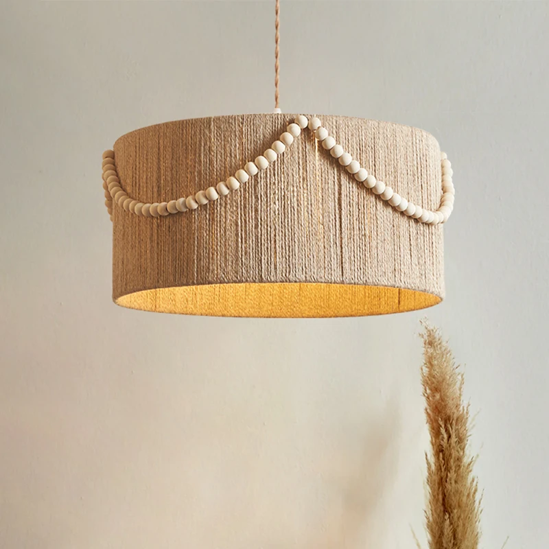 

Bohemian Wabi Sabi Retro Wood Bead Creative Dining Living Kitchen Hotel Handmade Woven Rattan Australia Popular Pendant Lamp