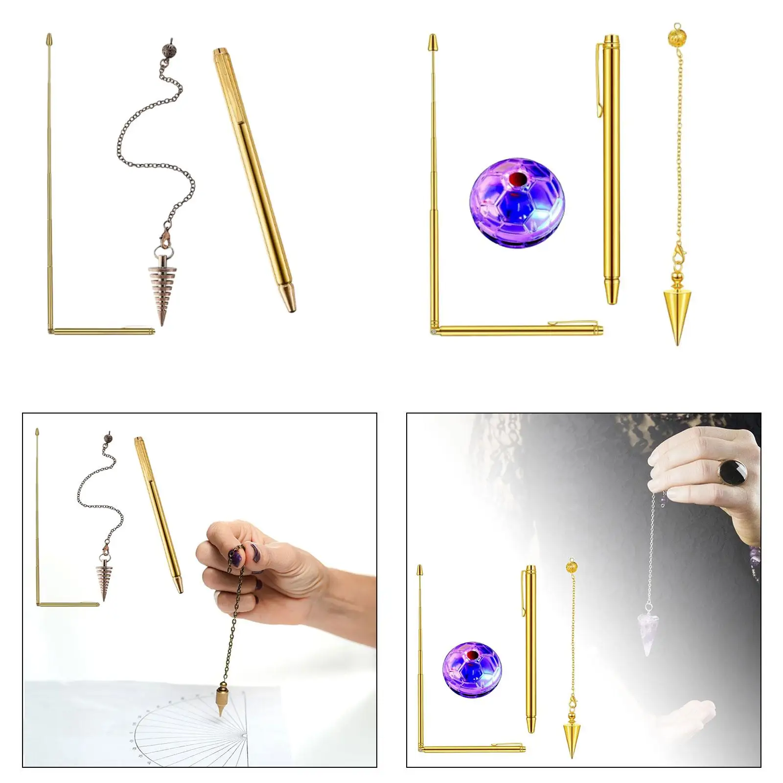 Dowsing Rods Copper Set Paranormal Professional Portable Hiking Divining Rods Kits Pendulum Pendant Fortunetellers Amateurs