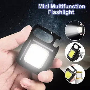 미니 LED 키체인 램프 손전등, USB 충전식 휴대용 비상 작업 조명, 다기능 LED 포켓 손전등