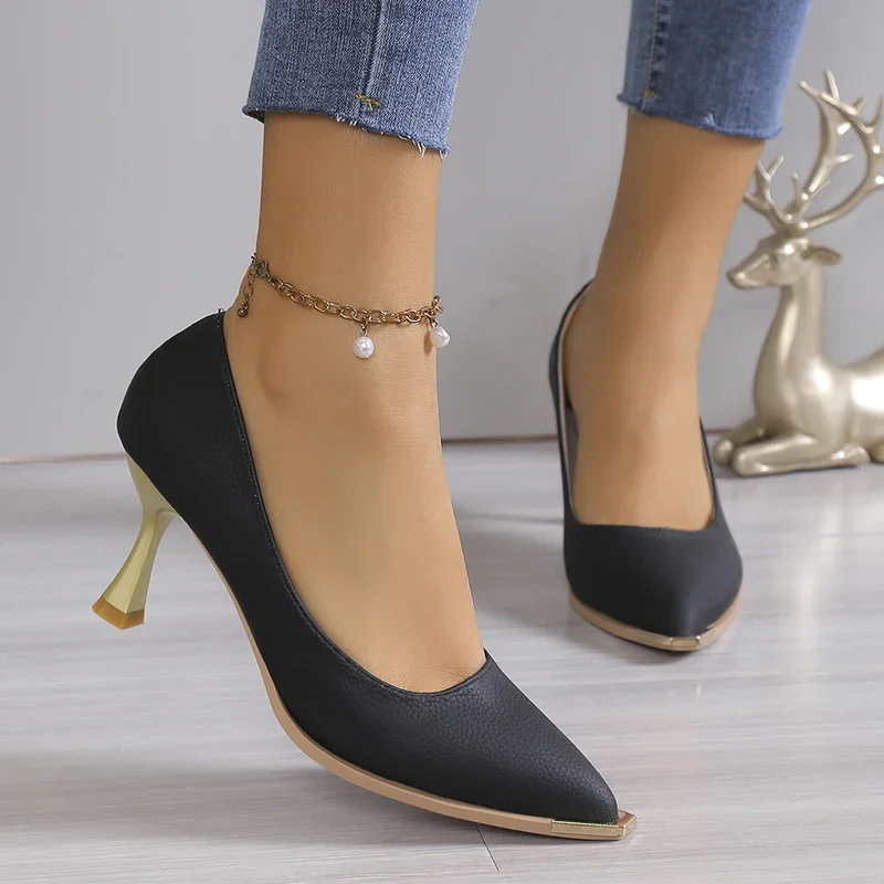 

Туфли женские на высоком каблуке, пикантные сандалии с острым носком, классическая элегантная обувь, лето 2024