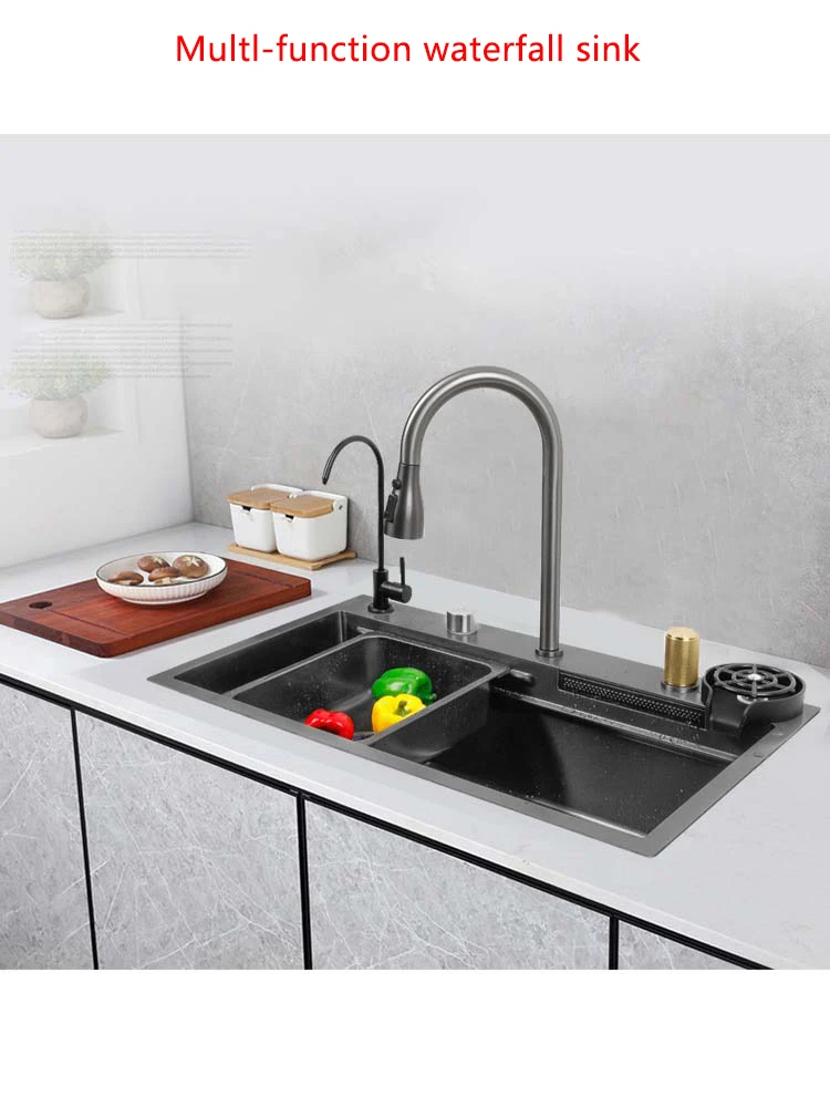 Nano Stepped Sink 304 Stainless Steel Vegetable Wash Basin High PressureCup Washer Coffee Shop Wine Bar Sink Kitchen Sink 5