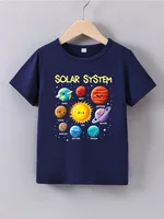 Summer Baby Boy Clothes Kid Girls Casual Solar System Planets Printed T-shirts Children Fashion Crew Neck Short Sleeve Top 1