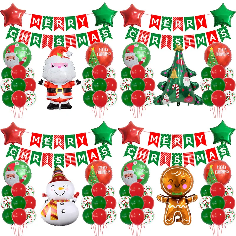 

Christmas balloon set Santa Claus Christmas tree balloon ball balloon Christmas party decoration background laying balloon