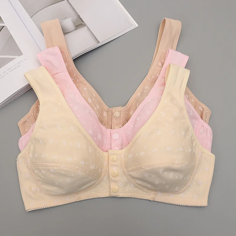 Thin Cup Bra Middle-aged Elderly Mom's Underwear Front Closure Vest Style Plus Size Wireless No Sponge Bras For Women 4