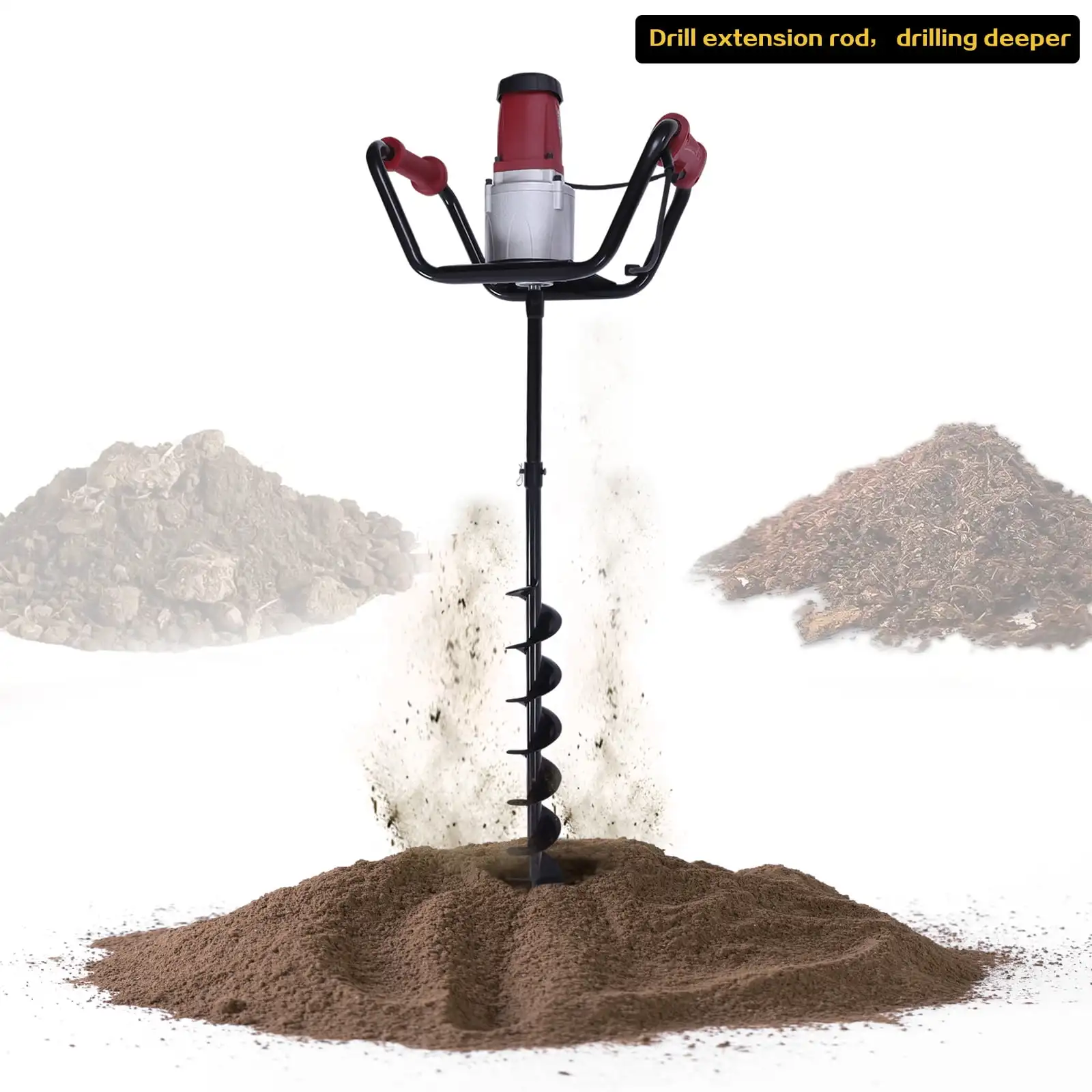 1500W Electric Post Hole Digger with 4" Bit and Extension Rod 1