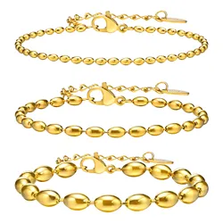 Elegant Oval Beaded Gold - Plated Bracelet - 2mm (Gold Color)