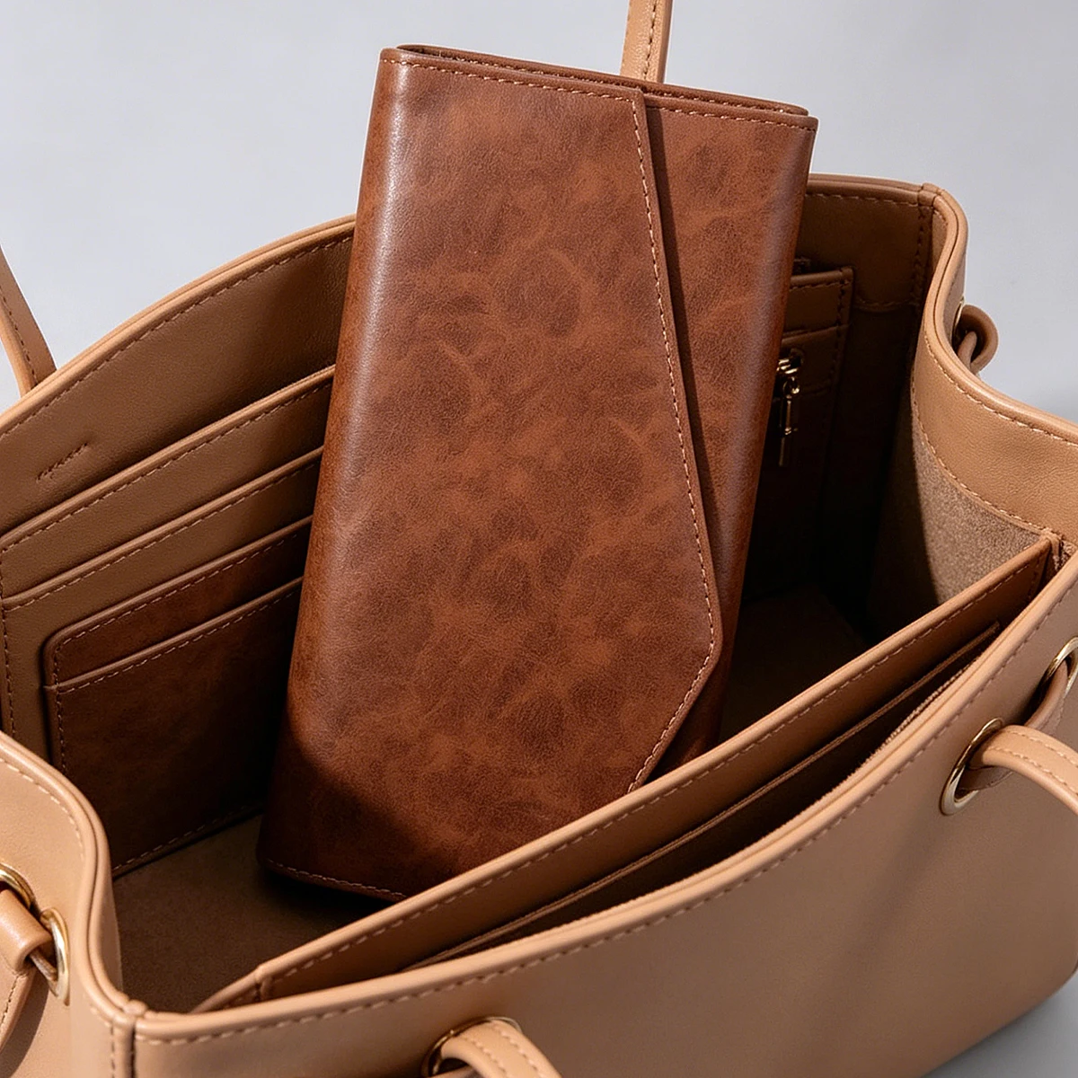 Elegant Brown PU Makeup Brush Bag with Magnetic Closure - Dustproof, Foldable Travel Organizer