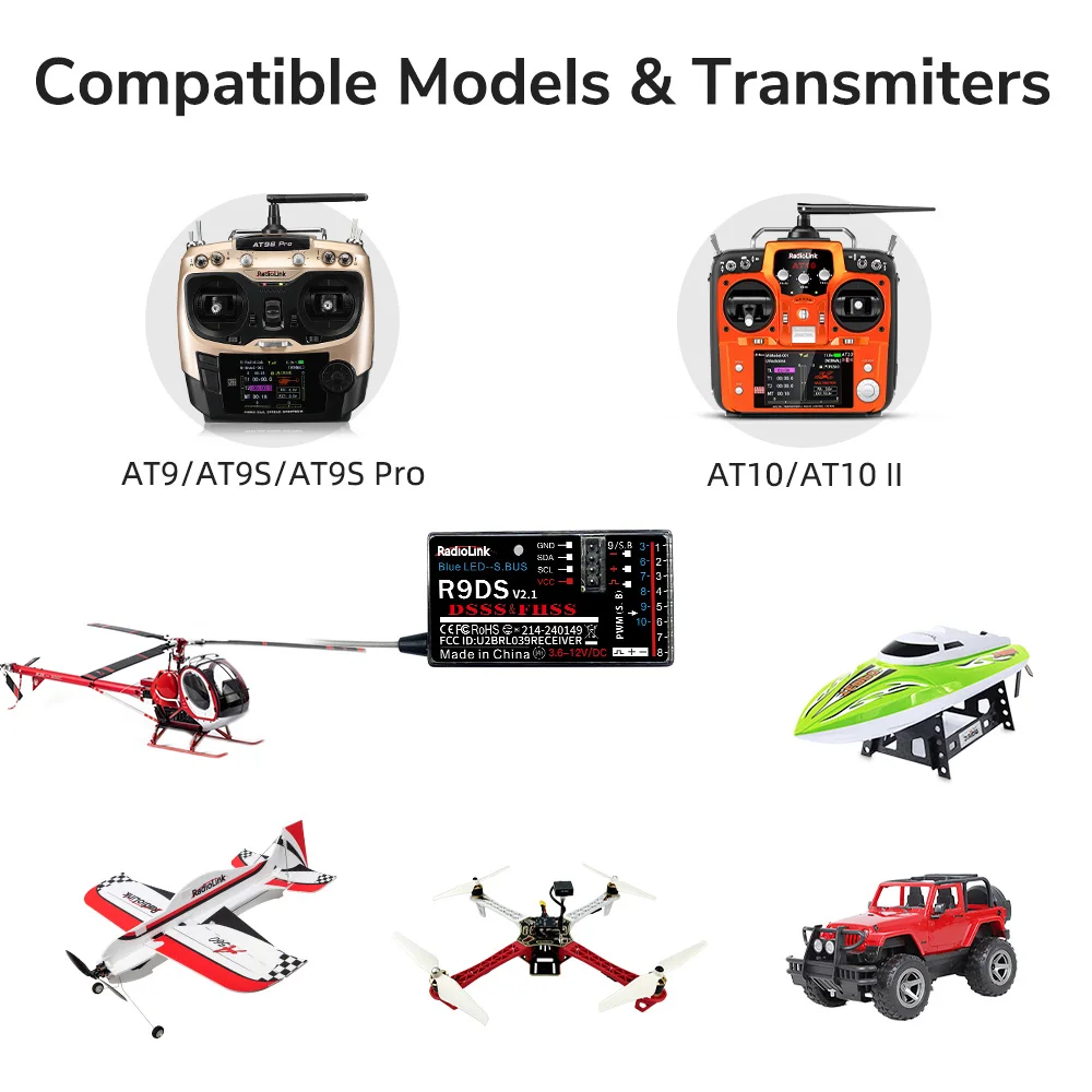Connecteurs et ports du récepteur Radiolink R9DS 2.4GHz 9/10 canaux