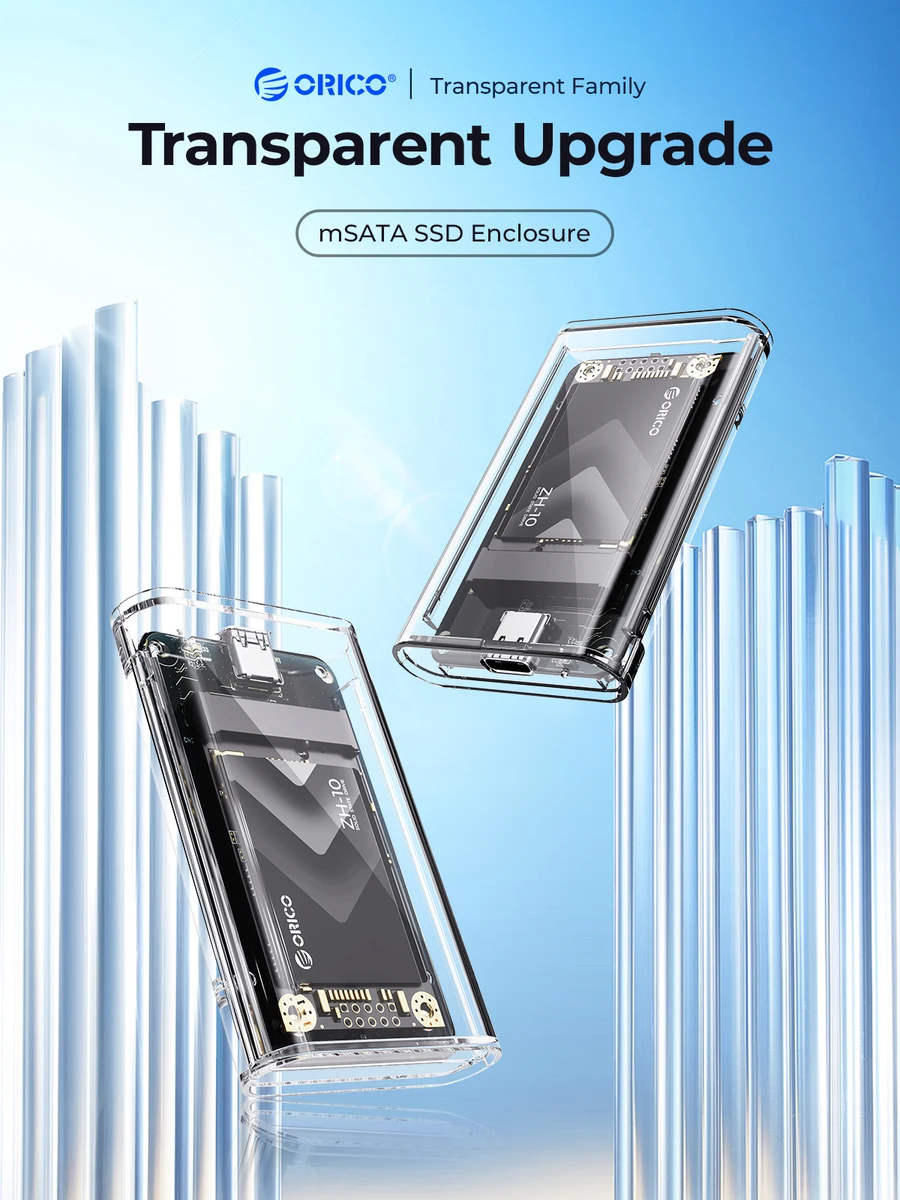 ORICO-Transparent External Adapter Mini mSATA SSD Enclosure Case to USB 3.2 Gen1 5Gbps for Samsung NGFF SSD Samsung — view 2