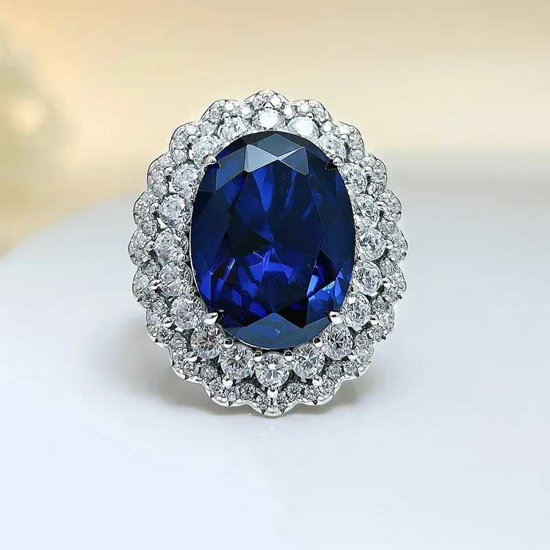 

Artificial Royal Blue Pigeon Egg Ring Colorful Gem 925 Sterling Silver Inlaid Retro Style Banquet New
