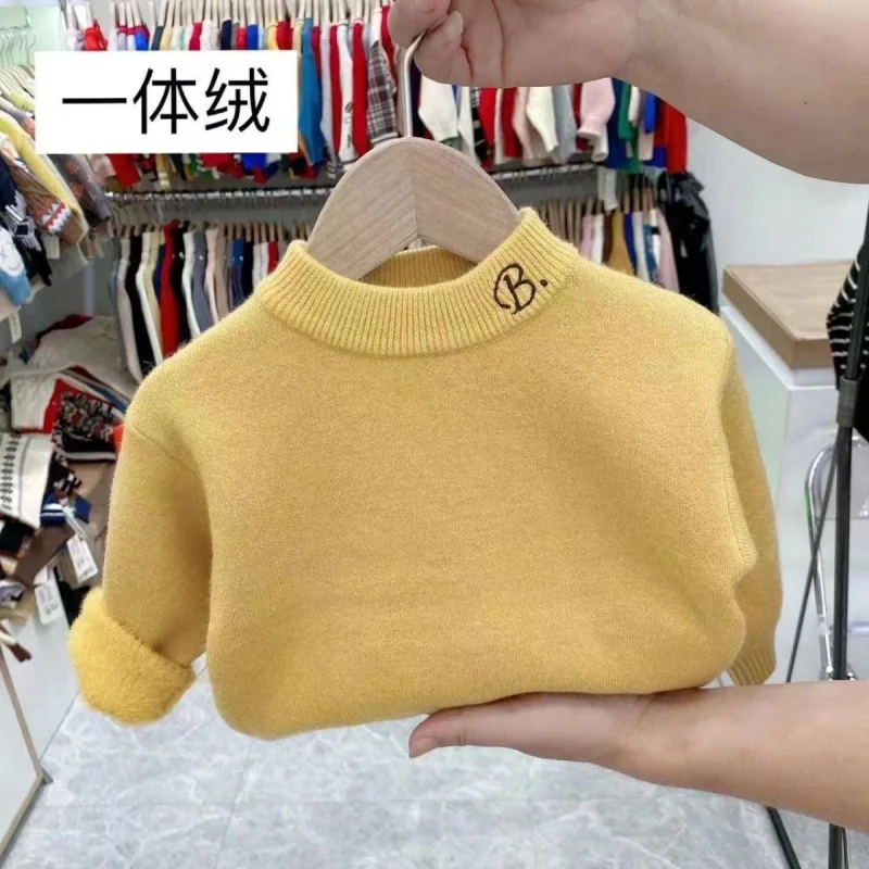 겨울 어린이 패딩 스웨터, 양털 점퍼, 어린이 옷, 소년 소녀 따뜻한 두꺼운 풀오버, 솔리드 니트웨어, 캐주얼 탑, 신제품