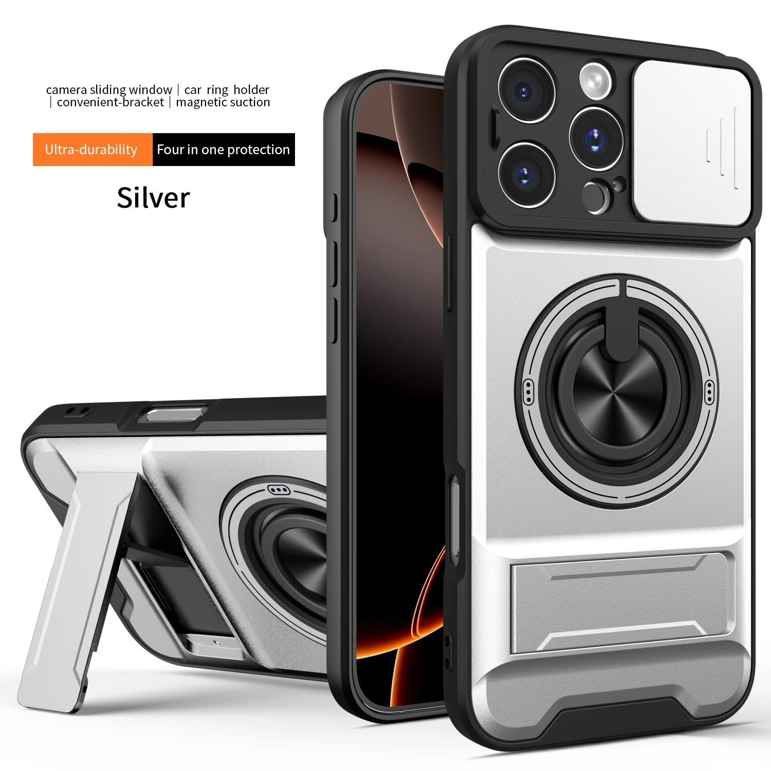 Luxury Armor Shockproof Phone Case with Magnetic Holder and Lens Protection