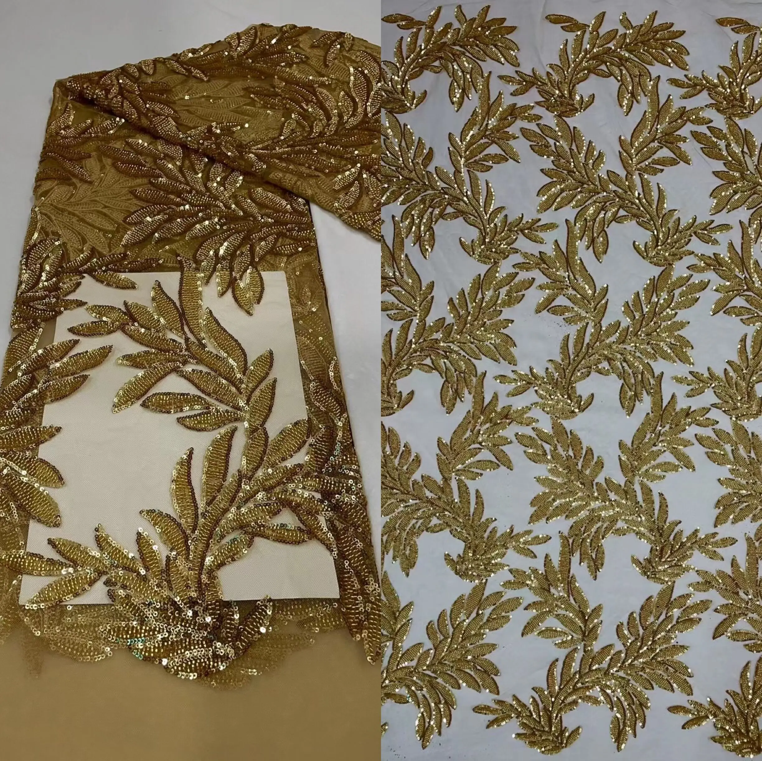 

High Quality African ZH-1209681 Nigerian Tulle Lace Fabric with beads Embroidery Party Dress French