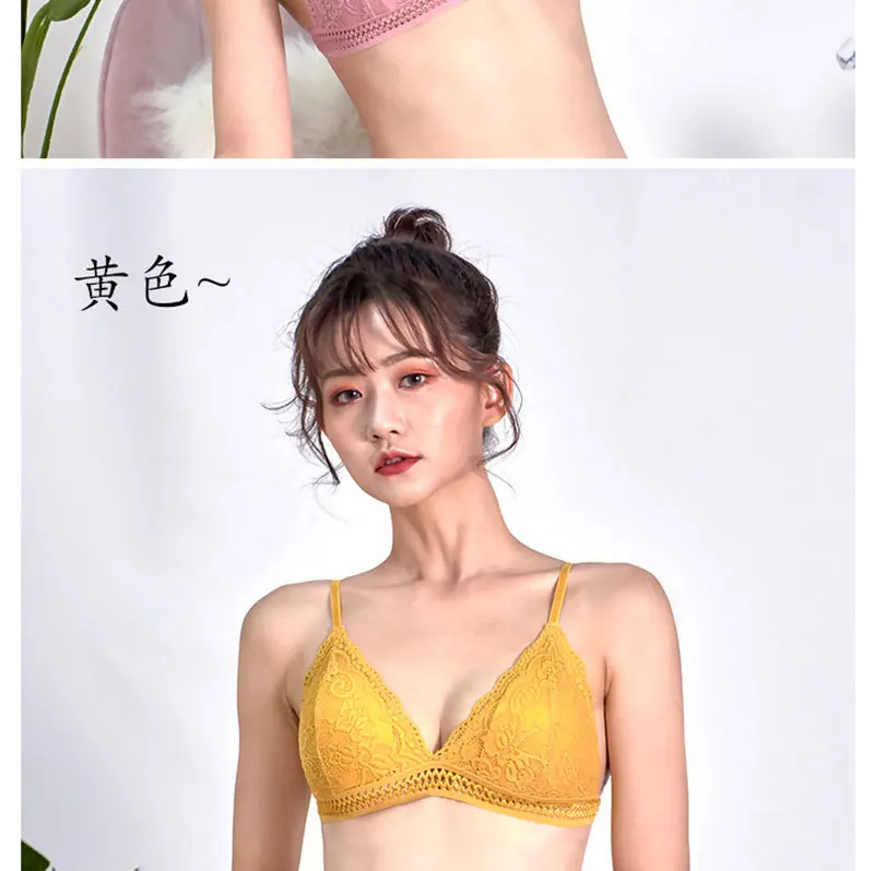 French Beautiful Back Bra Women'S Thin Lace No Steel Ring Sling Strap Small Chest Gather Up Support Bra Deep V Girls Fashion