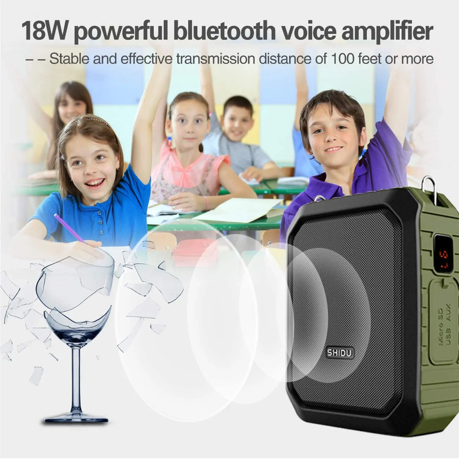 SHIDU-Amplificador de voz portátil para profesores, Altoparlante con  micrófono inalámbrico/con cable, AUX, Audio, USB