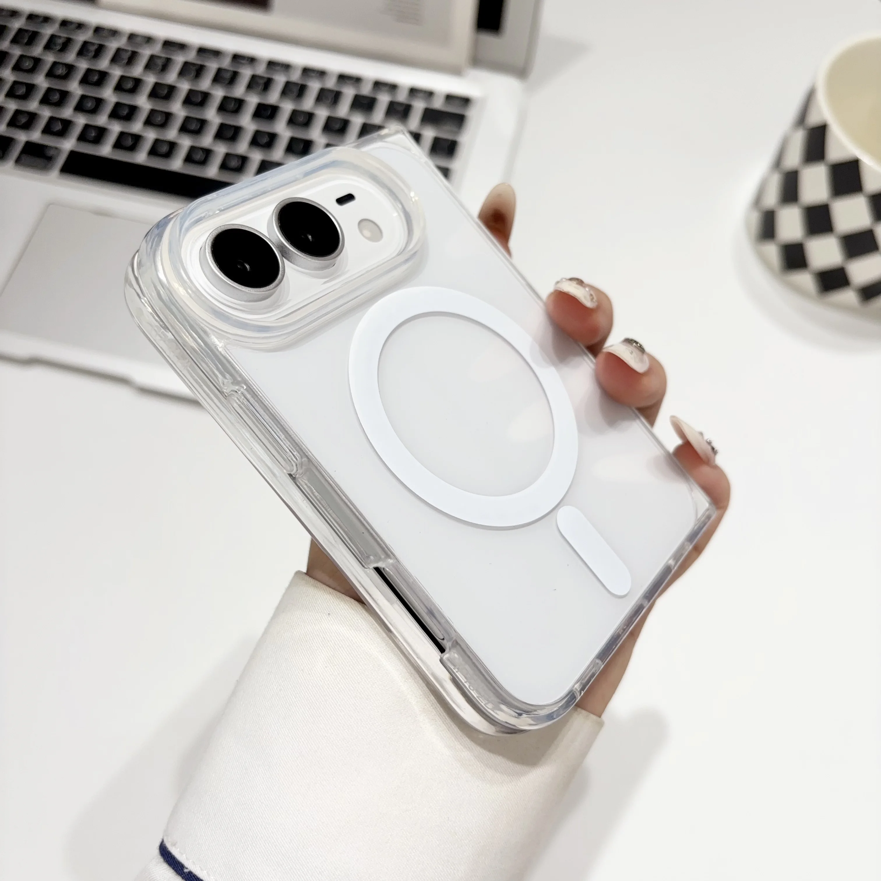 MagSafe-Compatible Transparent Hybrid Phone Case with Wireless Charging and Anti-Fall Protection