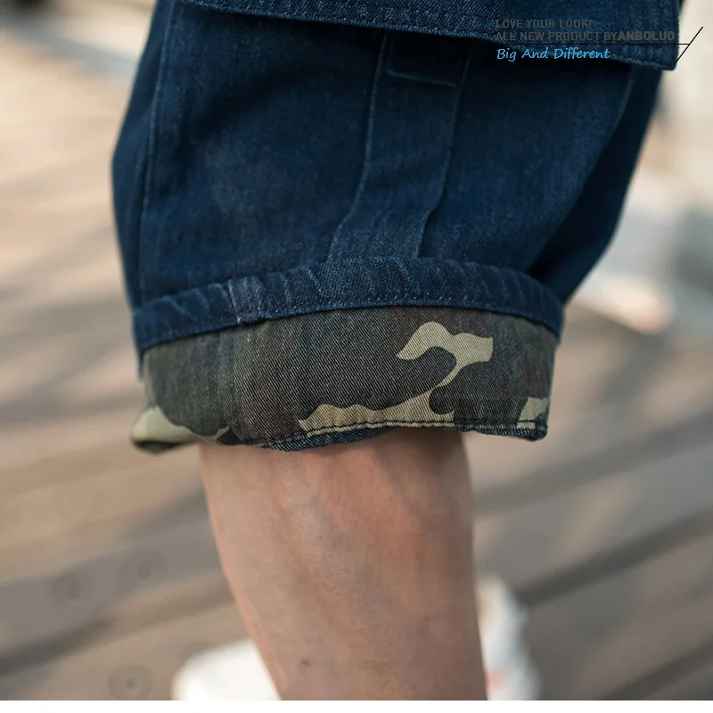 Plus Size Men's Denim Shorts Hip-Hop Wide-leg Jeans Multi-Pocket Cropped Denim Pants Cargo Jeans