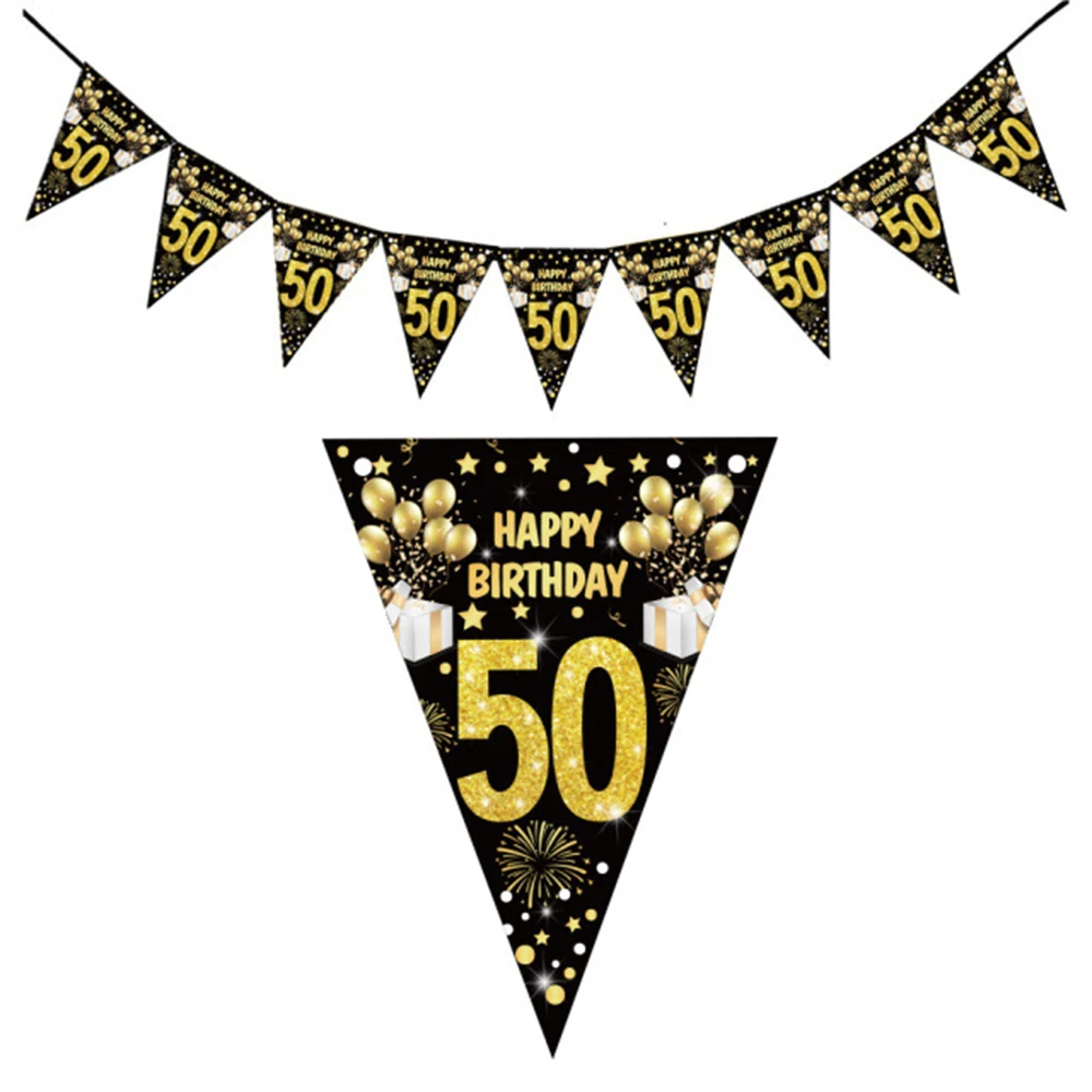 Elegant Black and Gold Paper Streamer Birthday and Anniversary Banner