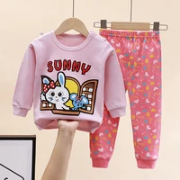 Ensembles de pyjamas en coton unisexe pour enfants, vêtements d'intérieur trempés, motif de dessin animé animal, ours, lapin, garçons, filles, quatre saisons, nouveau 3