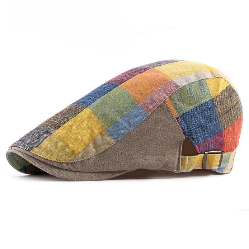 Spring Summer Berets Hats For Women Men Multicolor Plaid Herringbone Caps Duckbill Newsboy Cap Thin Cabbie Ivy Flat Hat