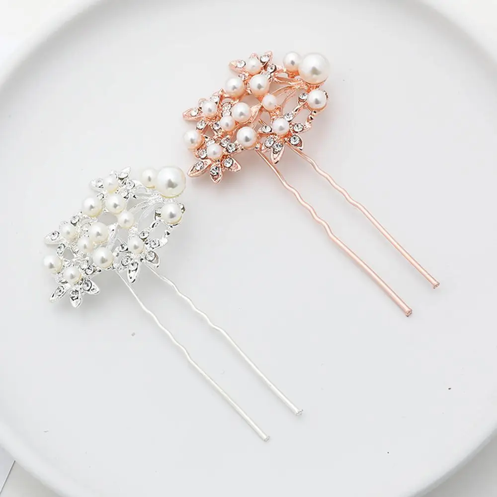 

Fashion Design Women Alloy Temperament Pearl Rhinestone Hair Stick Five-tooth Hair Comb Korean Style Headwear Hair Accessories