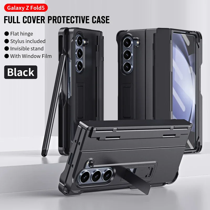 

For Samsung Galaxy Z Fold 5 Case All-inclusive Hinge Protection with Tempered Glass Stylus Pen Stand Folding Cover For Z Fold 5