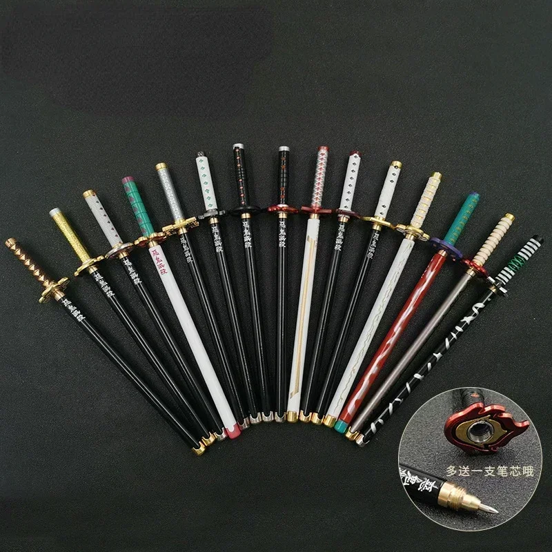 Demon Slayer Anime Model Gel Pen 0.5mm Black Refill Pen Rack Cosplay Prop Sword For Kid Student Gift