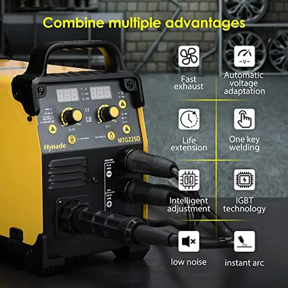 3-in-1 Multiprocess Welder 225A Mig/Lift Tig/Stick Welder Dual Voltage 110/220V Gas/Gasless Synergic Function Auto Compensation 3