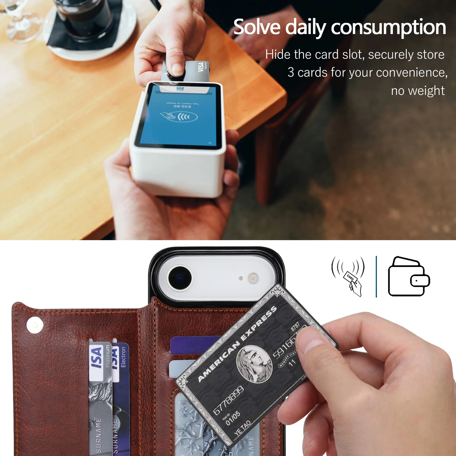 Elegant Solid Color Leather Wallet Case with Double Buckle and Card Slot