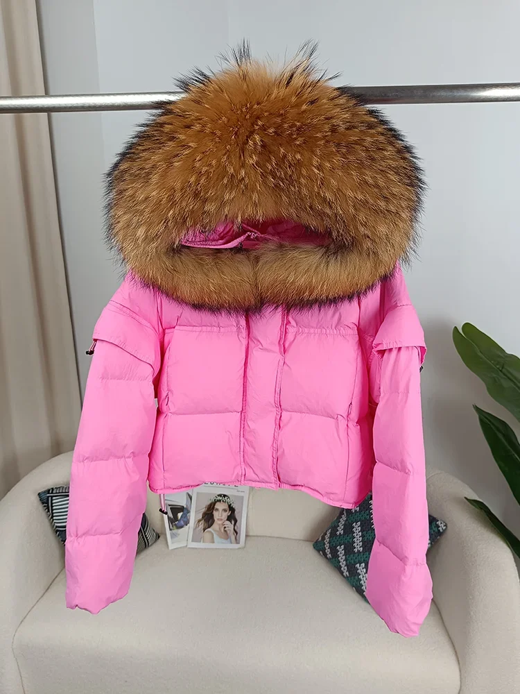 S＇本物のキツネ毛皮の襟 80%ホワイトダックダウン ゆったり レディース ダウンジャケット 中長セクション スリムフィット 厚いコートS226