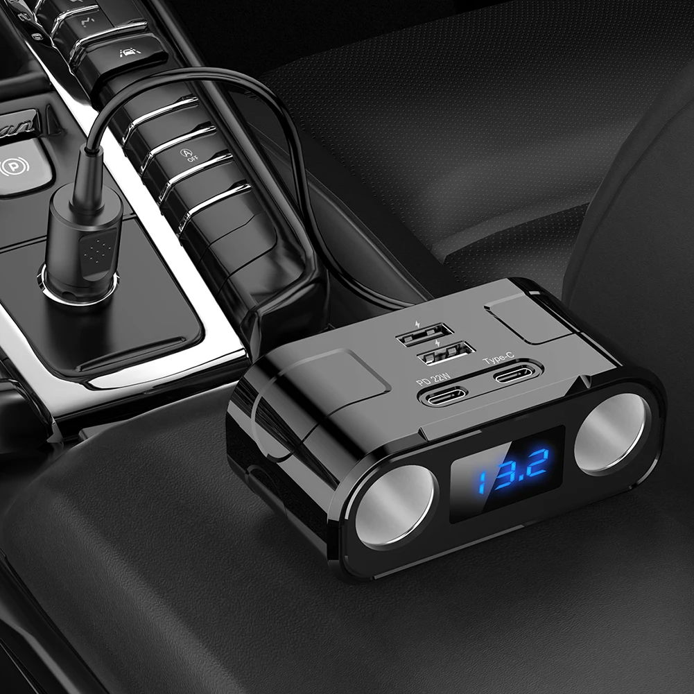 2 USB 2 유형 C 담배 라이터 분배기 충전기 자동차 담배 라이터 소켓 PD 22W 담배 라이터 분배기 디지털 디스플레이
