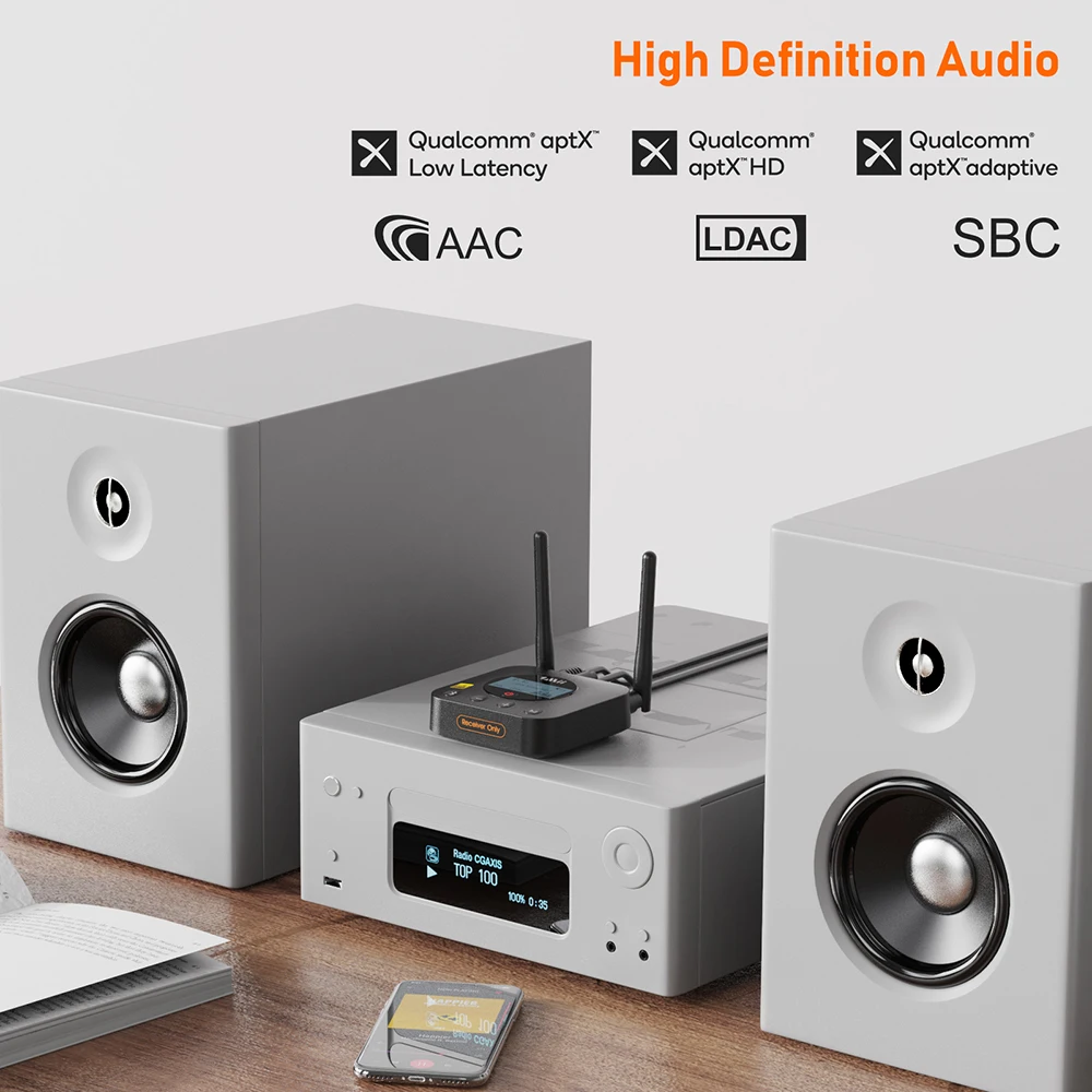 1Mii B06Pro+ Bluetooth 5.1 Receiver HiFi Audio aptX LL HD 3.5mm Aux LDAC Bluetooth Adapter for Home Stereo TV PC with LCD Screen, bluetooth adapter, bluetooth audio receiver, bluetooth transceiver adapter, bluetooth aux adaptor