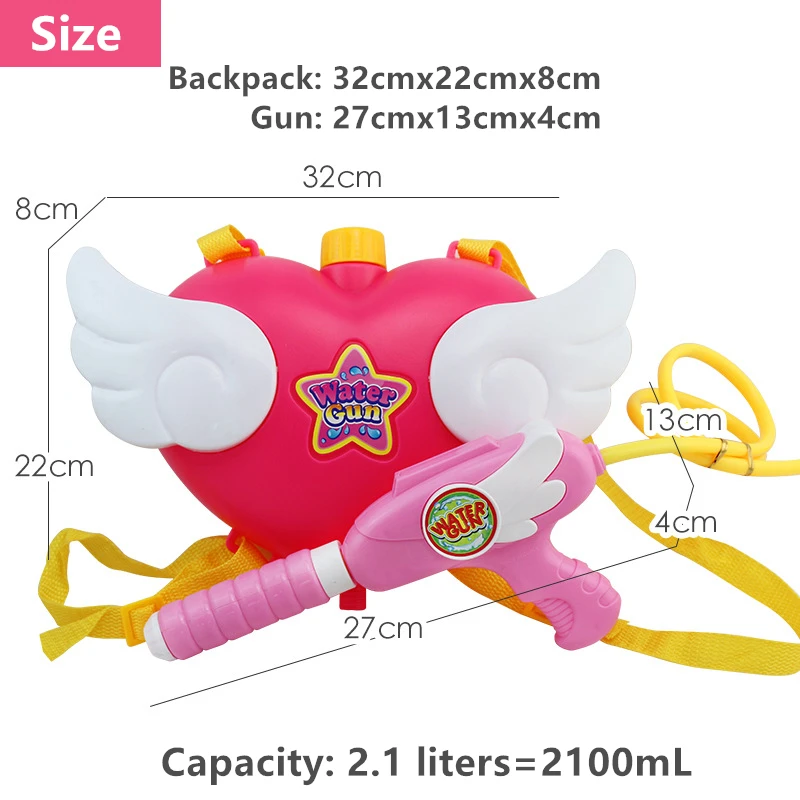 Children Backpack Water Gun Toy Pull-out Large-capacity Water Spray Gun Outdoor Toys Summer Games Toy Love Angel