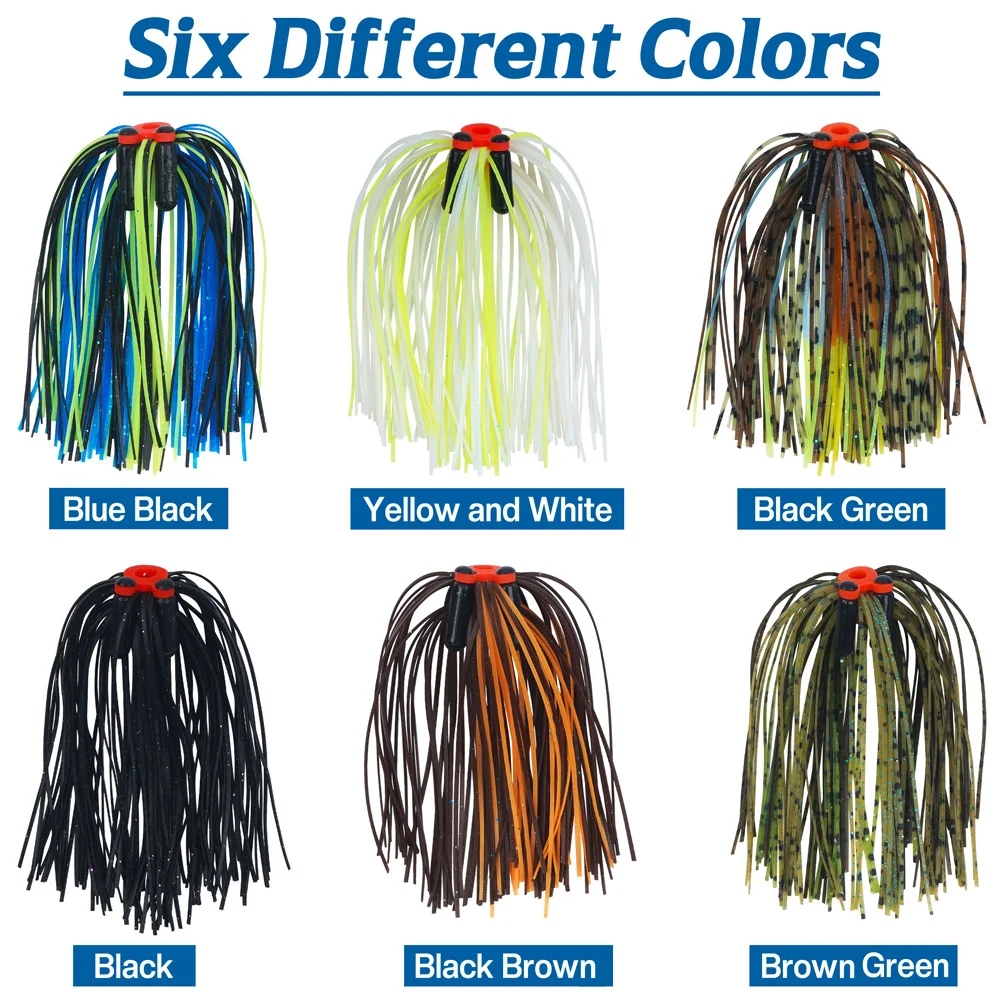 6Pcs Silicone Jig Skirts with Jig Rattles Fishing Spinnerbait Lure