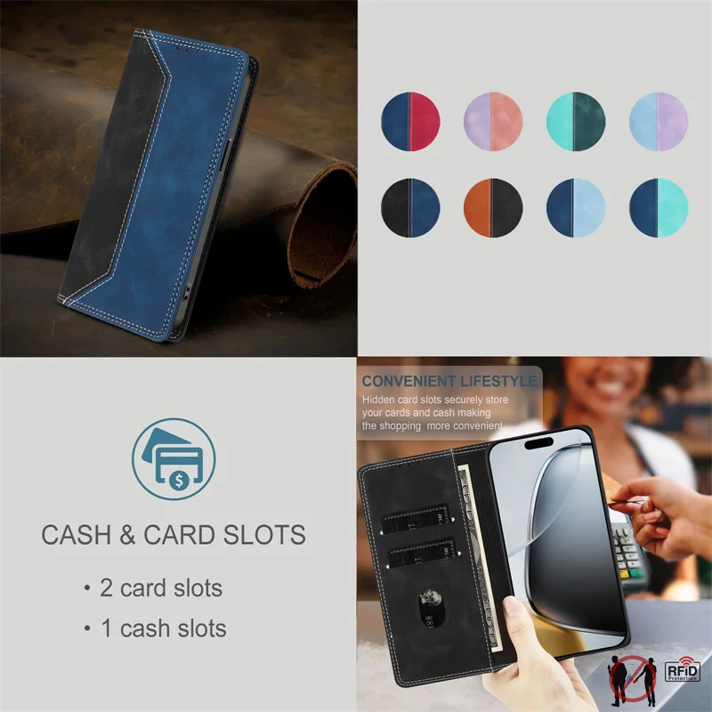 Elegant Magnetic Flip PU Leather Wallet Phone Case with Card Holder and Back Cover