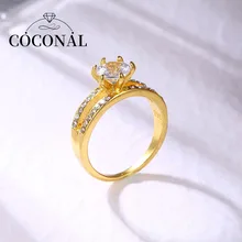 

Coconal Classic Wedding Women Ring Simple Finger Rings With Middle Paved CZ Stone Understated Delicate Female Engagement Jewelry