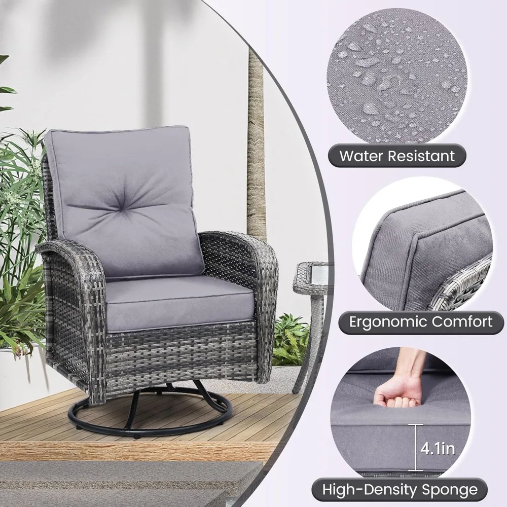 2 Luxury Outdoor Swivel Wicker Glider Patio Chairs with Table Set 6