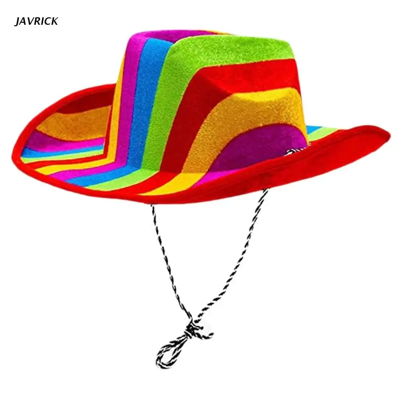 Fashion Rainbow Cowboy Hat Western Style Large Brim Hat Fedora Felt Jazz Accessory Wide Curve Brim