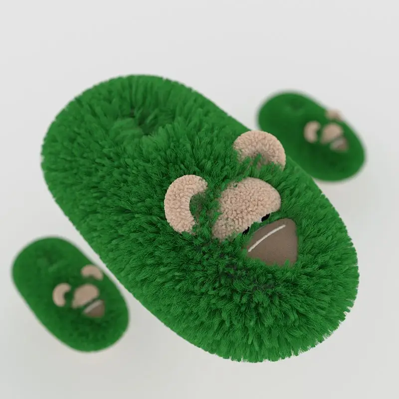 Women Furry Cartoon Slippers Winter Warm Plush Girls Home Slippers Funny Fluffy Wrap Heel Ladies Indoor Slides Floor Shoes