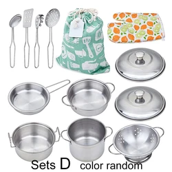 Deluxe Kitchen Play Set with Stainless Steel Cookware and Cooking Utensils - Perfect Educational Gift (Sets D)