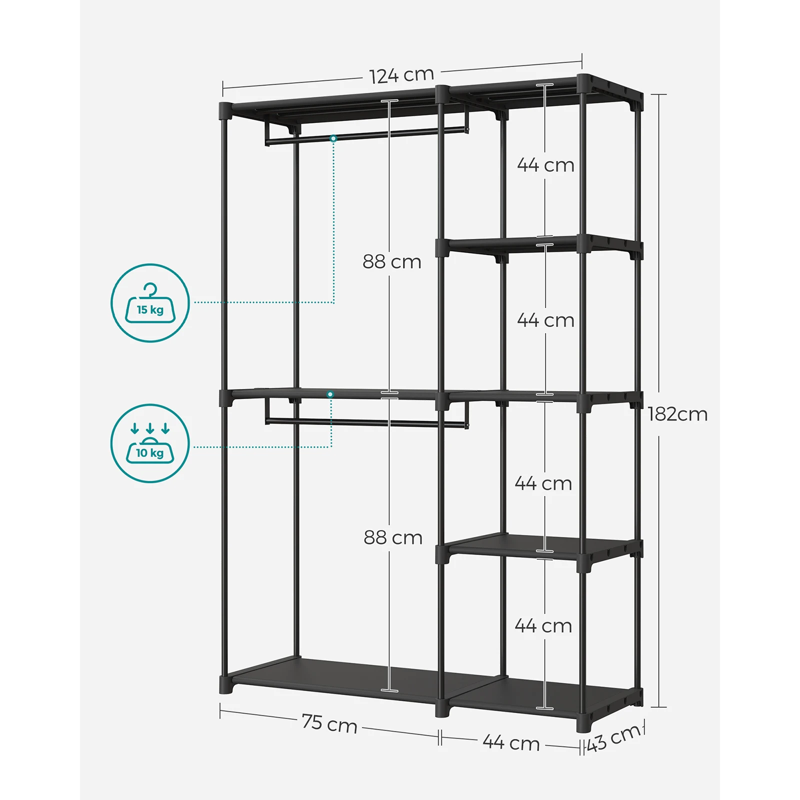 SONGMICS Freestanding Wardrobe, Foldable Closet, Coat Rack with Clothes Rails, Open Storage Wardrobe, Cloakroom, Bedroom - Image 3
