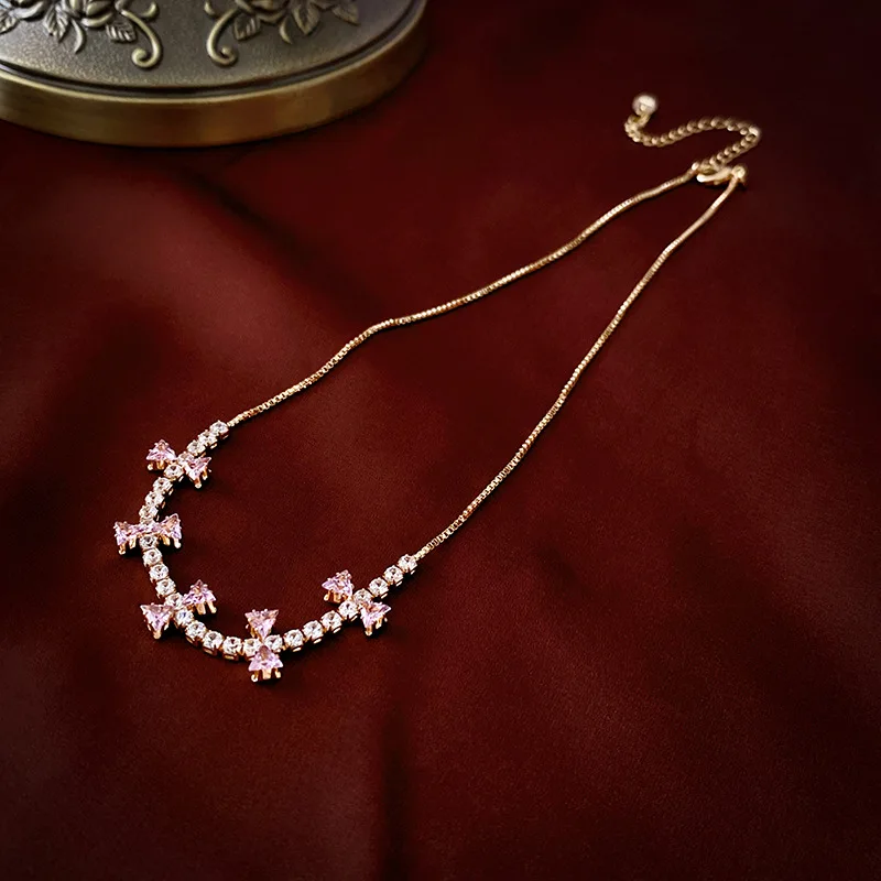 

Refined Zircon Bow Necklace Clavicle Chain Necklace Women