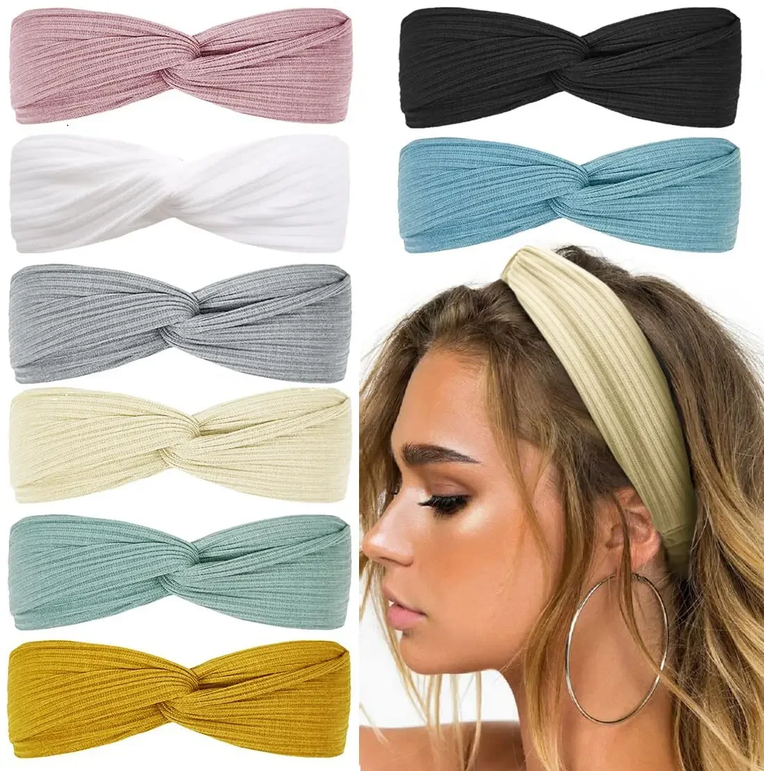 8Pcs Boho Head Bands for Women's Hair Non Slip Twist Hair Bands for Short Hair Fashion Summer Hair Accessories, Solid Color vansvance core classic slip on solid slip on vn000eyew00