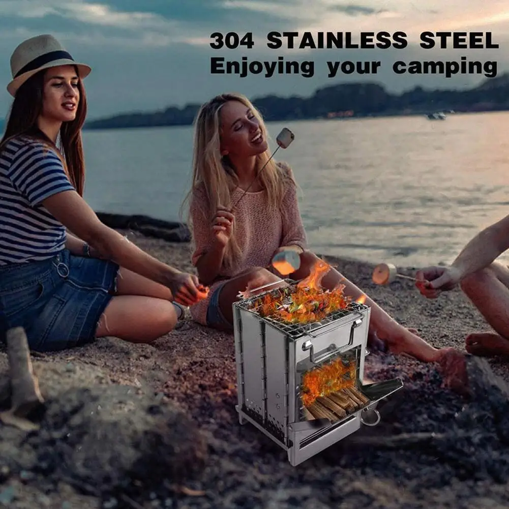 

Wood Stove Folding Backpacking Wood Burning Stove Mini BBQ Grill With Carry Bag For Backpacking Hiking Camping Cooking Tool P4Q5