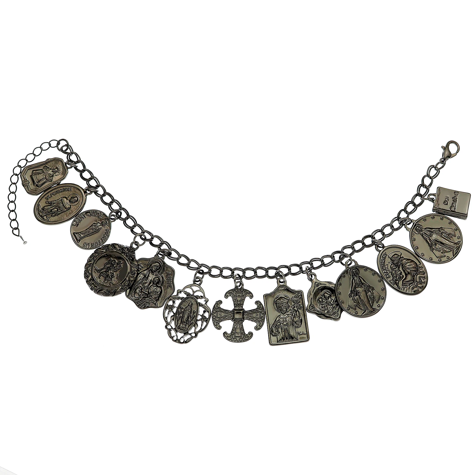 Vintage Bracelet Catholic Religious Medals Saints Cross Pendant Link Chain Women Man Charms Bangle Jewelry Gifts