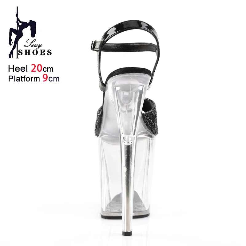 Extreme high heel Model Sandals 2025 new Clear Heel Fashion Party Dress Shoes For Woman Glitter Sequin Summer 20CM High Heels